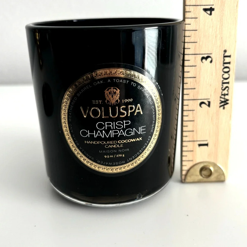 Used Voluspa Crisp Champagne Classic Candle w/ Lid Black Glass Cocowax 9.5oz